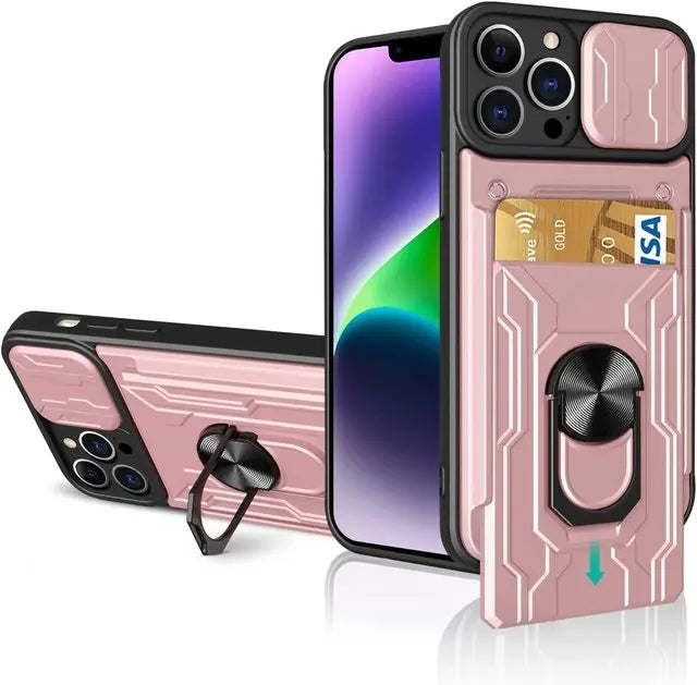 Case para iPhone militar Ultra slim suporte anel 360 câmera magnética slot para cartão.