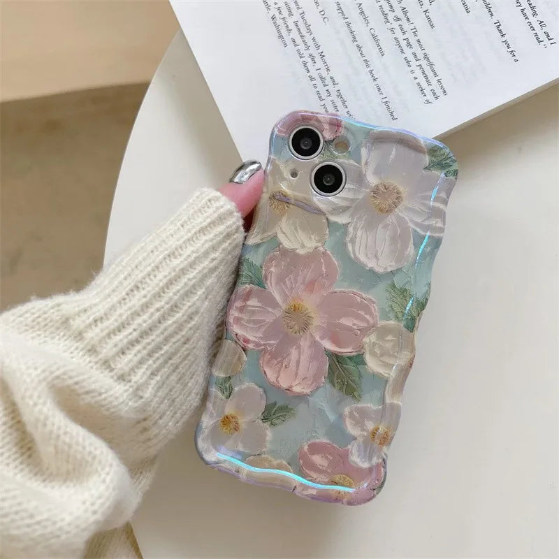 Case Macio Para iPhone ultra slim Pintura a óleo flor Capinha