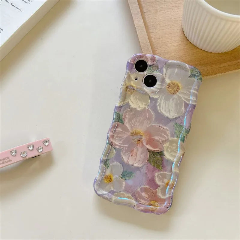 Case Macio Para iPhone ultra slim Pintura a óleo flor Capinha