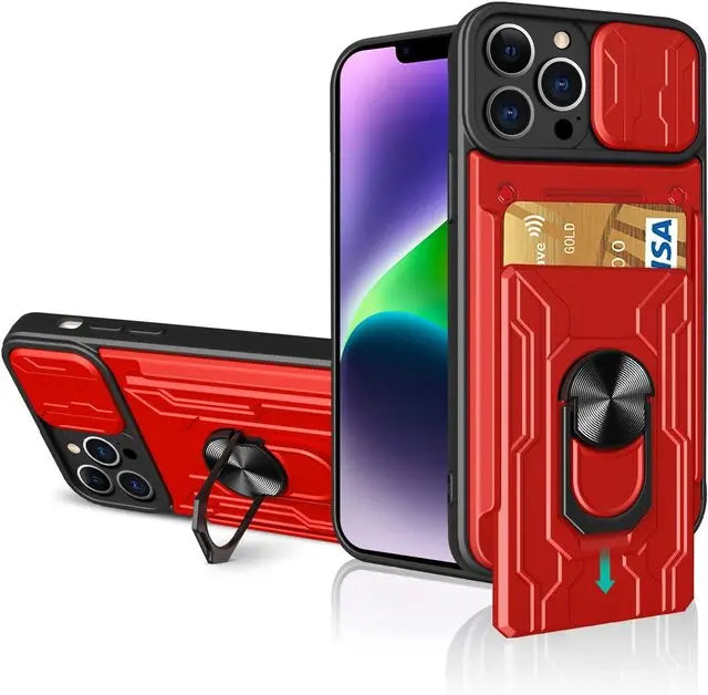 Case para iPhone militar Ultra slim suporte anel 360 câmera magnética slot para cartão.