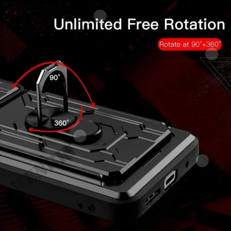 Case para iPhone militar Ultra slim suporte anel 360 câmera magnética slot para cartão.