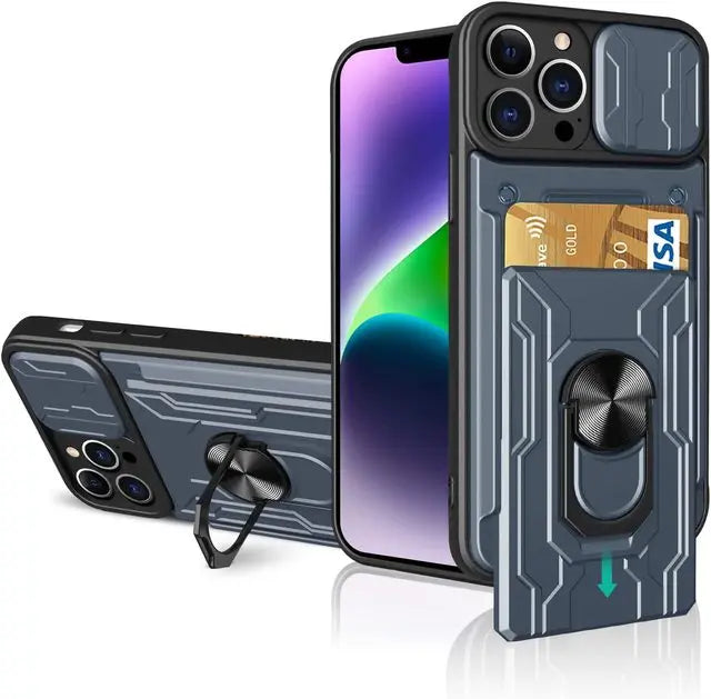 Case para iPhone militar Ultra slim suporte anel 360 câmera magnética slot para cartão.