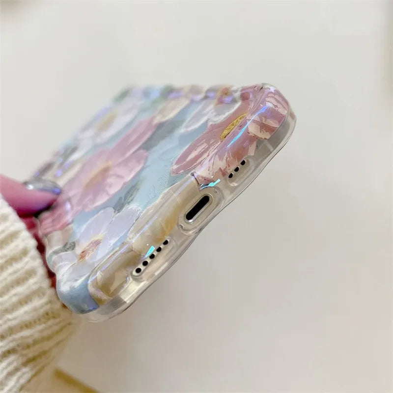 Case Macio Para iPhone ultra slim Pintura a óleo flor Capinha
