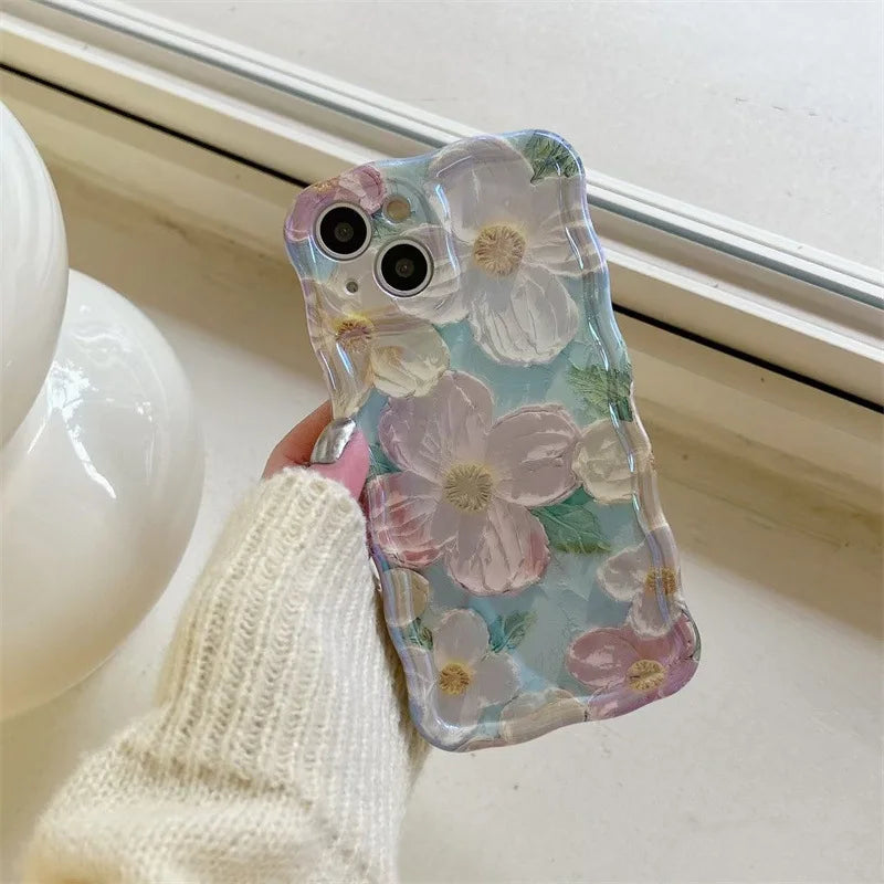 Case Macio Para iPhone ultra slim Pintura a óleo flor Capinha