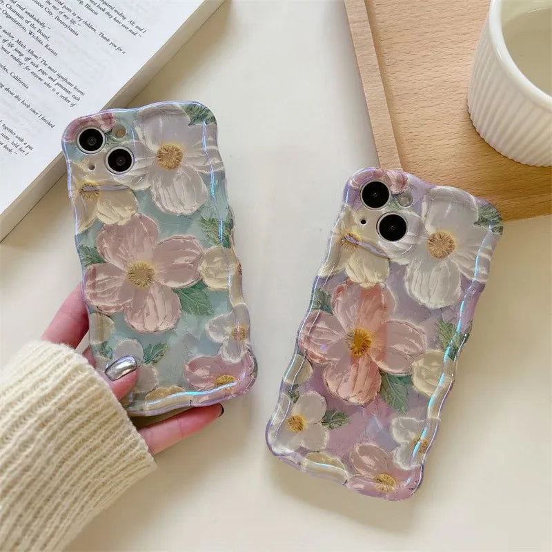 Case Macio Para iPhone ultra slim Pintura a óleo flor Capinha